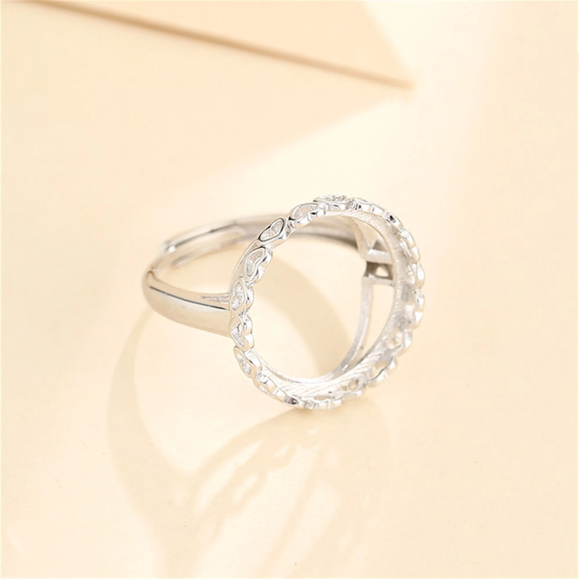 Ring Setting for 16x16mm Round Cabochons White Gold Plated 925 Silver Ring Base Adjustable Ring Component