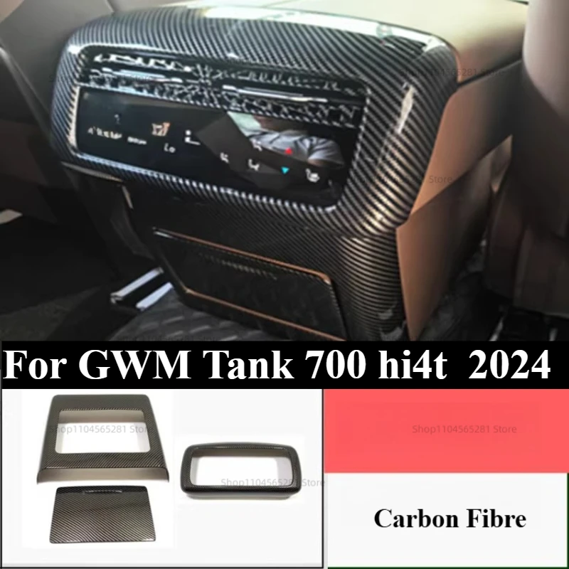 

For GWM Tank 700 hi4t Accessories 2024 ABS Carbon & Black Car Rear Air Conditioner Vent Cover Armrest Anti Kick Frame Trim 2pcs