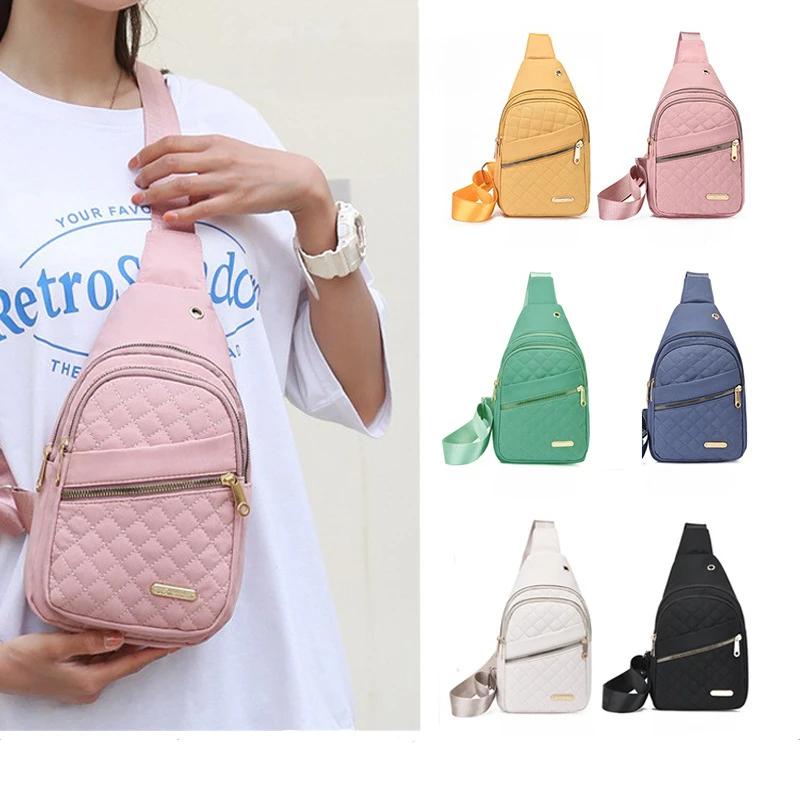 New chest bag for women  Fashionable embroidered diamond grid single shoulder crossbody bag  Large capacity waterproof backpack