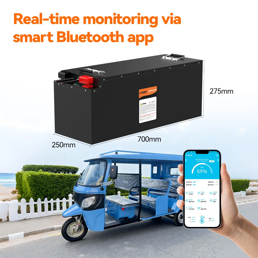 Good Quality 76.8V 50Ah 125AH Three-Wheel Electric Tricycle Tuktuk Battery Smart Fast Charging Replacement Solution LiFePO4 120A