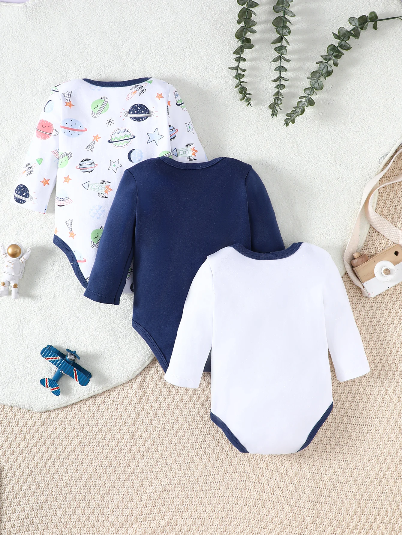 3PCS Spring/Summer New Baby Cotton jumpsuit Fashionable and Cute Cartoon Universe Series Set for Boys Girls with Long Sleeves