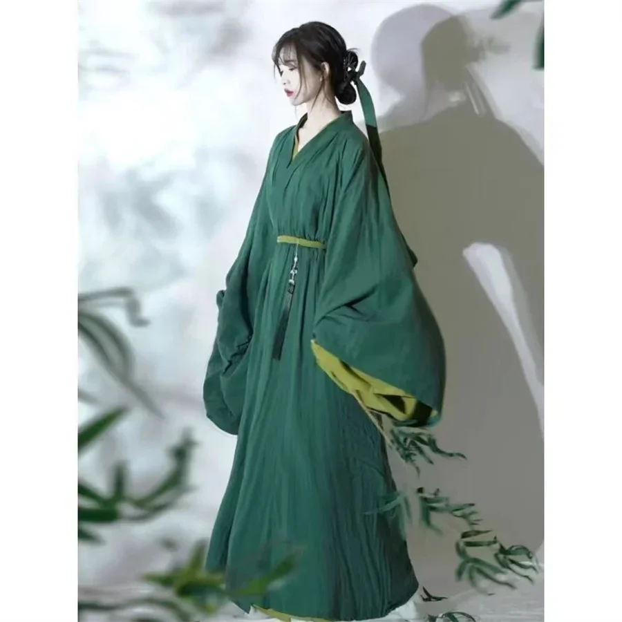 2025 Robe Hanfu chino de pradera para mujer, disfraz de cosplay níquel é, gasa de soie verte, imbibé de Tang, grande