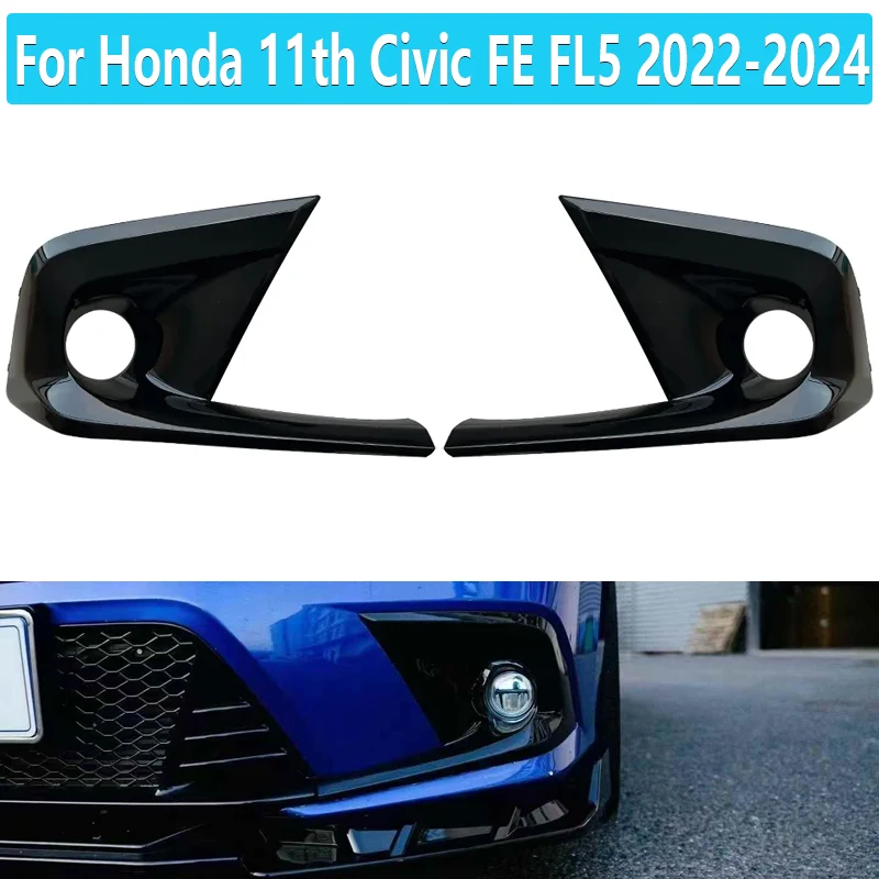 

Gloss Black Fog Lamp Cover Grill Bezel For Honda 11th Civic FE FL5 2022 2023 2024 Type R Front Bumper Fog Light Cover Trim Round