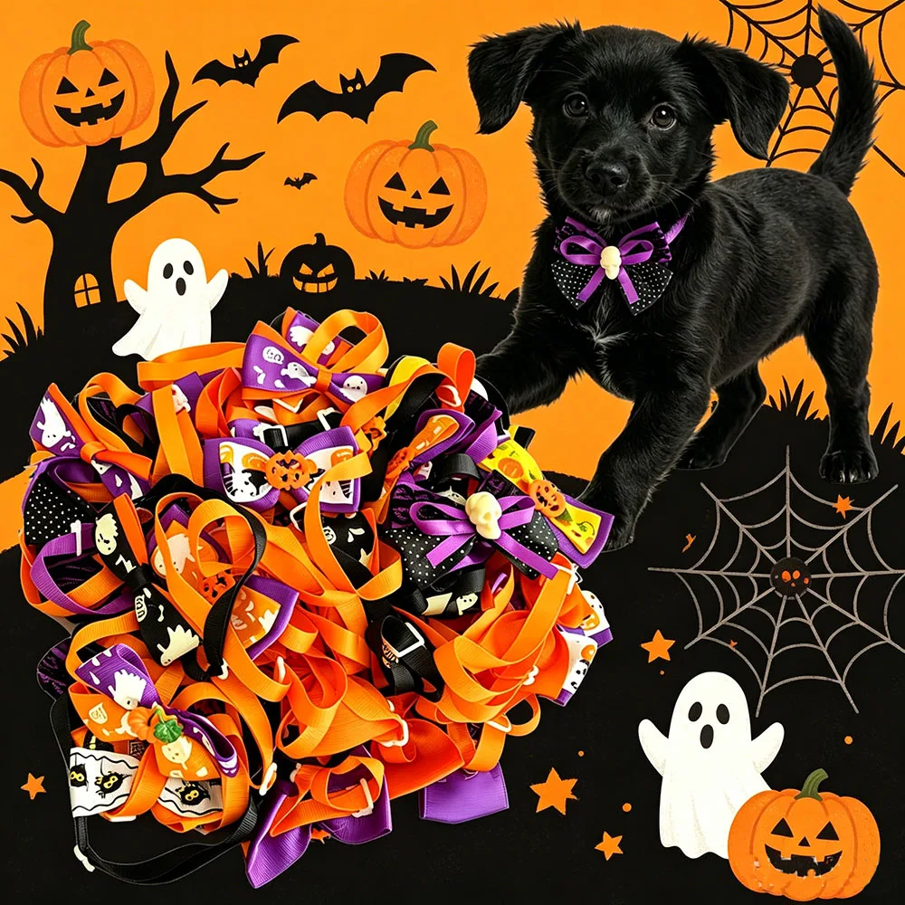10 PCS Halloween Collar Dog Bow  Accessories for Dogs Bow Ties Attachment with collar Dog Collar for Halloween Dogs Collar