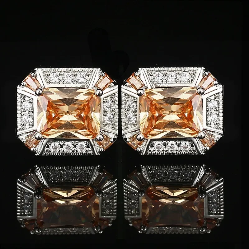 Men's Cufflinks Fashionable High-end Square French Shirt Suit Crystal Metal Banquet Tourism Commemoration Wedding Accessories