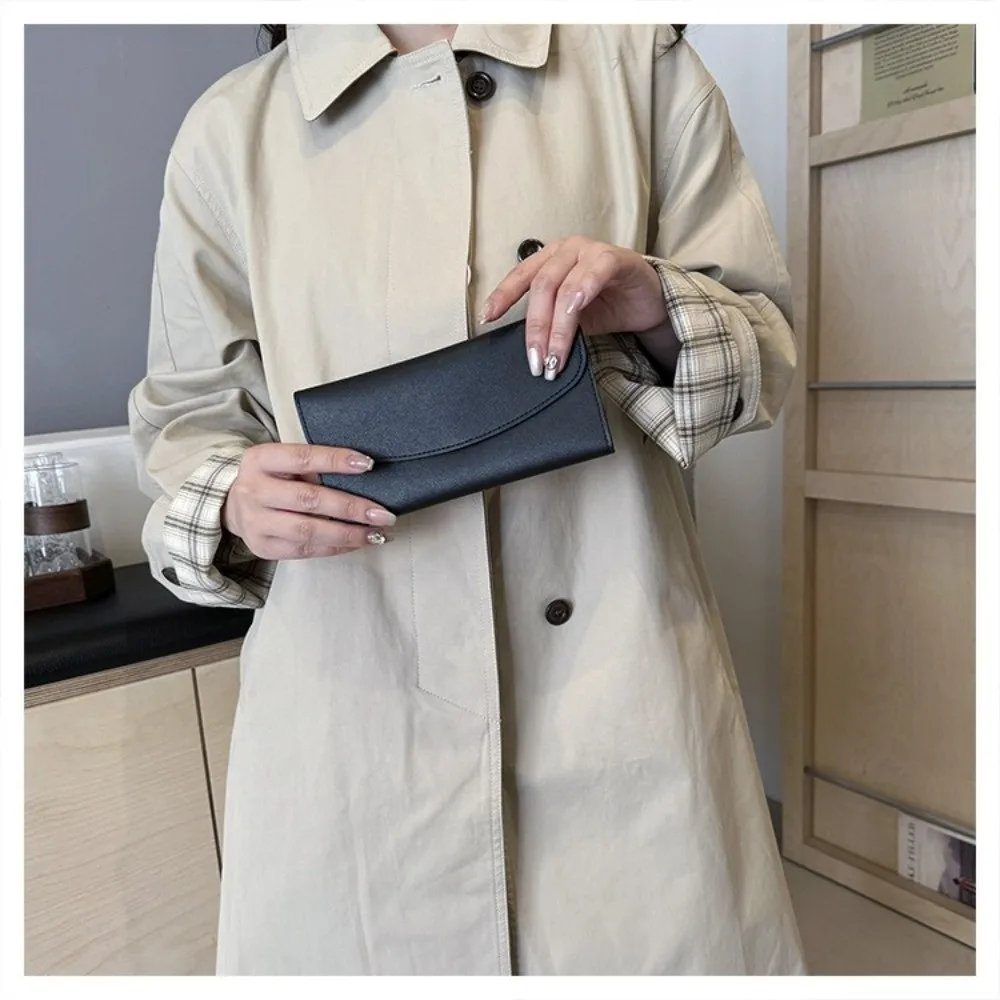 Elegant PU Leather Long Wallet Multi Card Slot Foldable Trifold Purse Solid Color Slim Clutch Bag for Men and Women