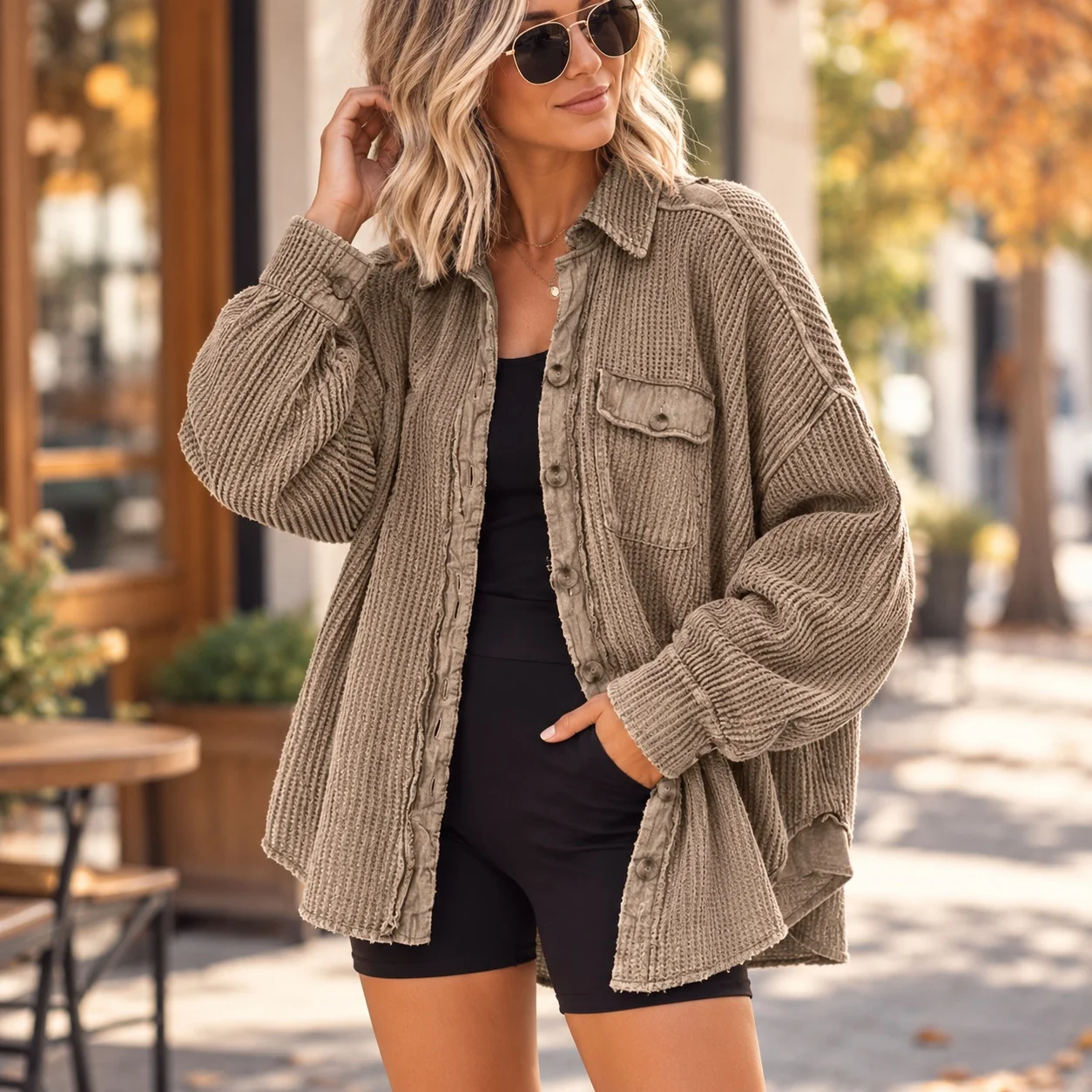 Casual Pocket Coat Regular Fit with Wrinkle Finish Autumn Single Row Multi Button Closure Shirt Collar Streetwear Women Coat