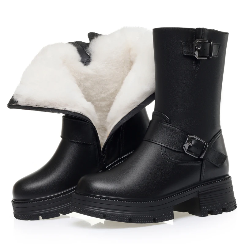 

AIYUQI Women Knight Boots Platform Genuine Leather Winter Boots Women Non-Slip Large Size Natural Wool Warm Women Snow Boots