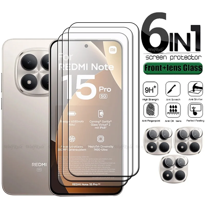 6 في 1 لهاتف Redmi Note 15 Pro Glass Xiaomi Redmi Note 15 Pro واقي شاشة مسطح 9H زجاج عدسة Redmi Note 15 Pro #1