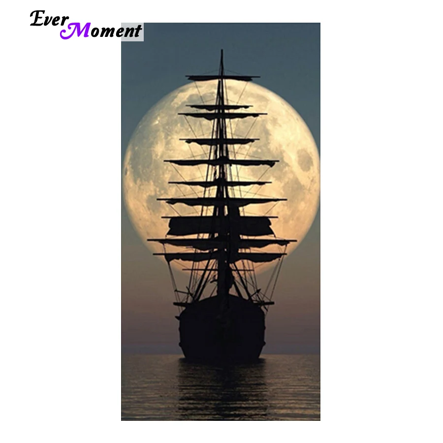 

5d diy moon and ship diamond painting cross stitch diamond embroidery mosaic needlework wall craft ASF464