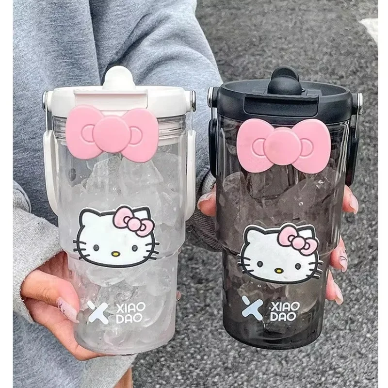 900ML Sanrio Hello Kitty Large Capacity Plastic Water Cup  Cartoon Portable Beverage Bottle Outdoor Fitness Sports Straw Cup image 3