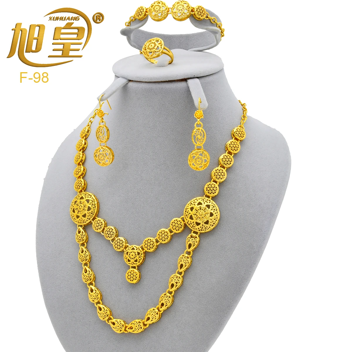 

New African Long Chain 24K Gold Color Necklace Jewelry Set for Women Arabic Dubai Earrings Ethiopian Wedding Bridal Party Gift