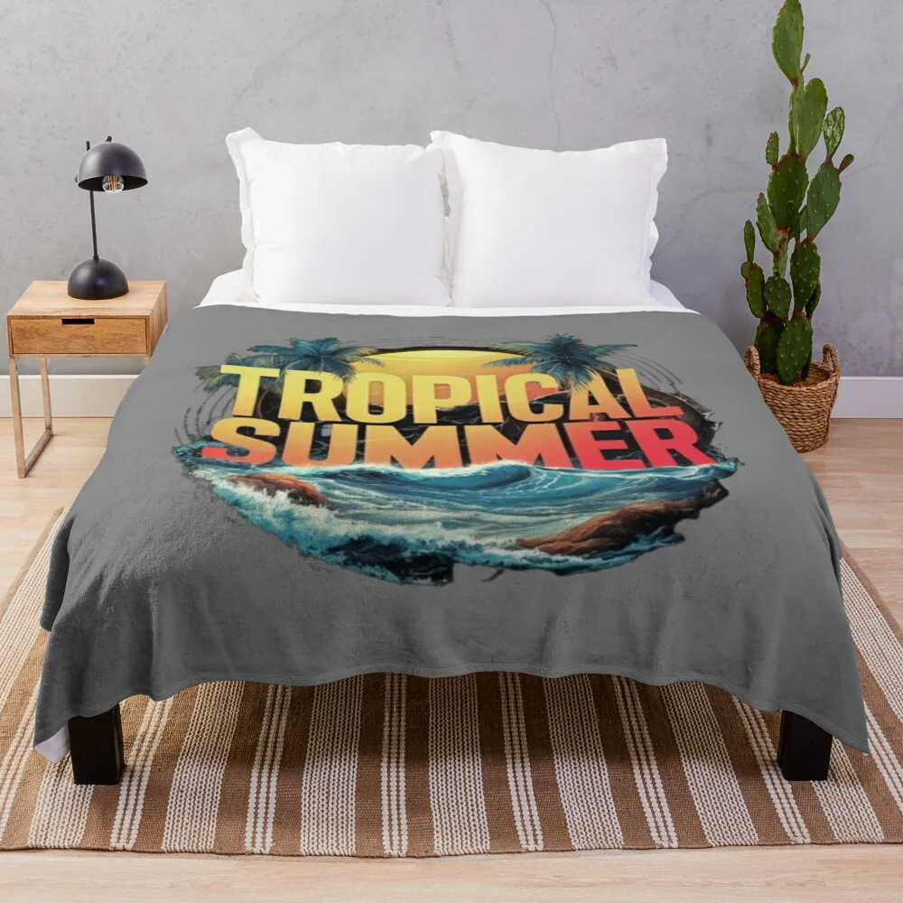 

Tropical Summer Sunset Throw Blanket Loose Sofas Decorative Beds Retros Blankets