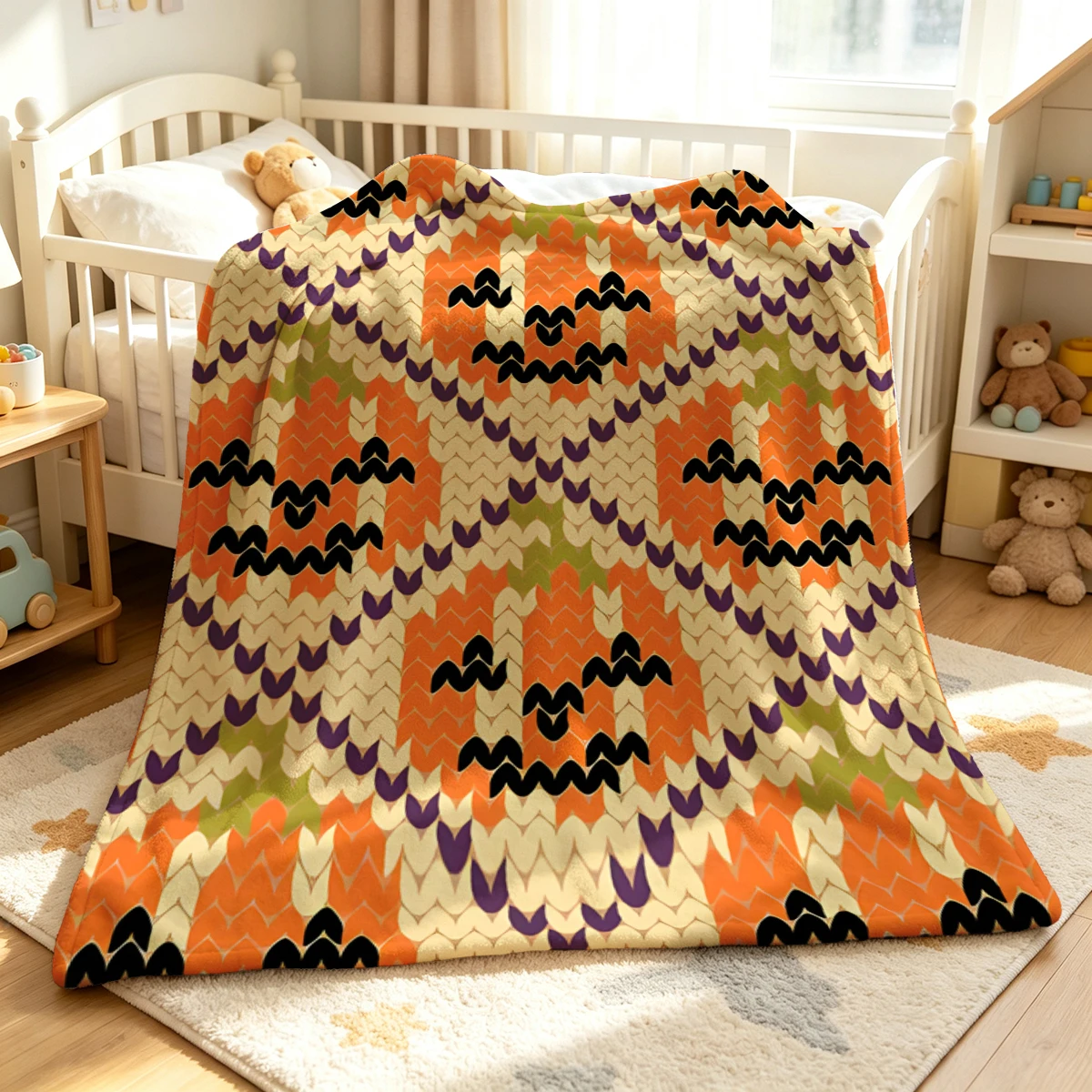 Knit Halloween Ghost Faces Soft Fluffy Flannel Blanket Super Cozy Lightweight Bed Blanket for Halloween Sofa Bed Christmas Decor
