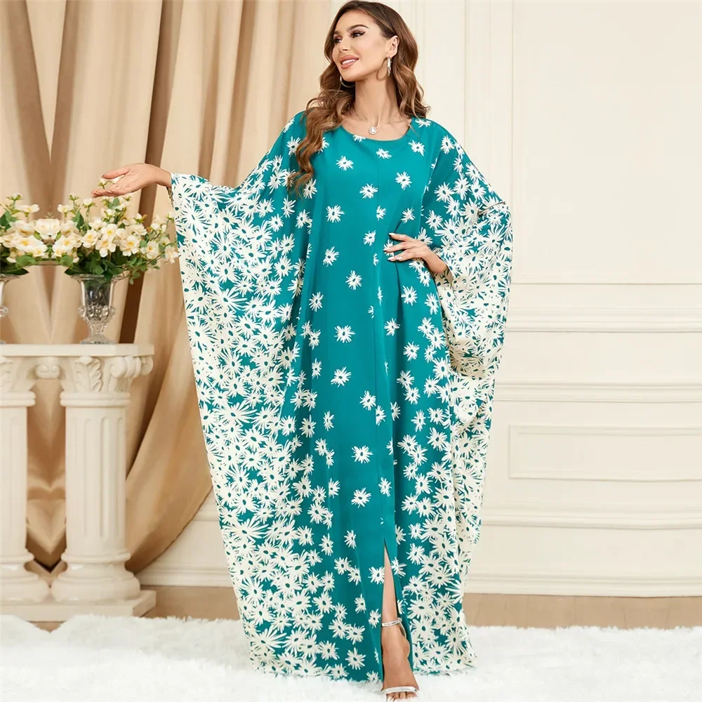 Marocco Caftano Dubai Abaya Eid Mubarak Djellaba Donna Manica a pipistrello Maxi abito Musulmano Allentato Abito da festa Arabo Robe Islam Abaya
