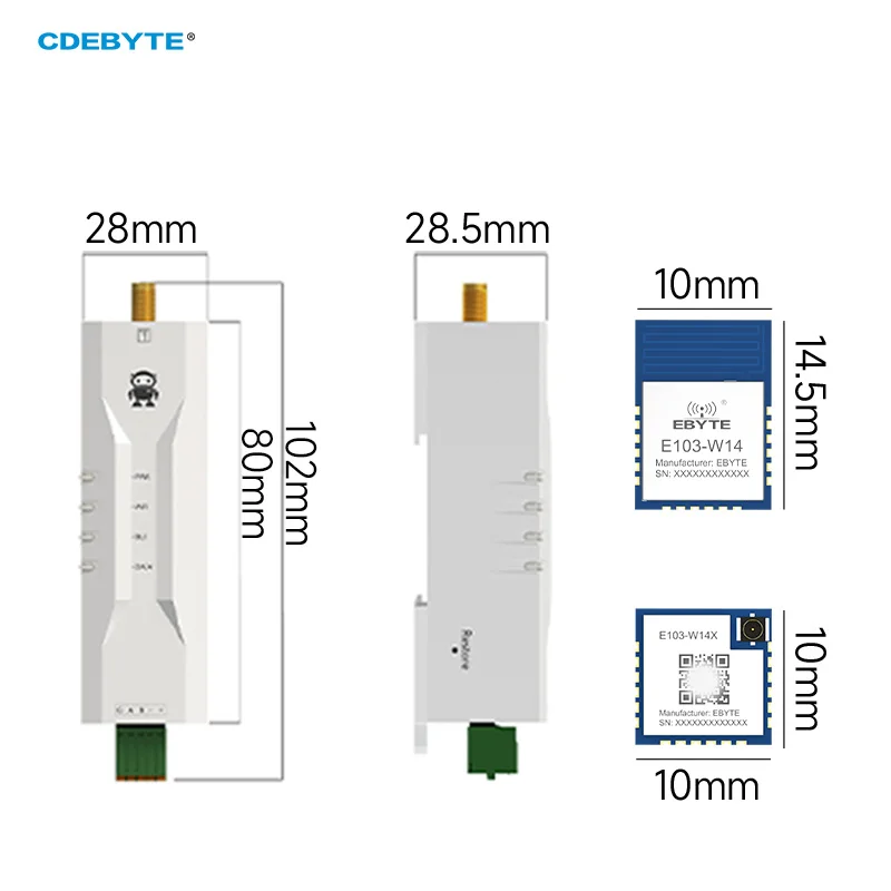WiFi Serial Port Module Dual Mode WiFi BLE5.2 2.4GHz MQTT AT Command CDEBYTE E103-W14 Series EWD103 Modem HTTP TCP UDP