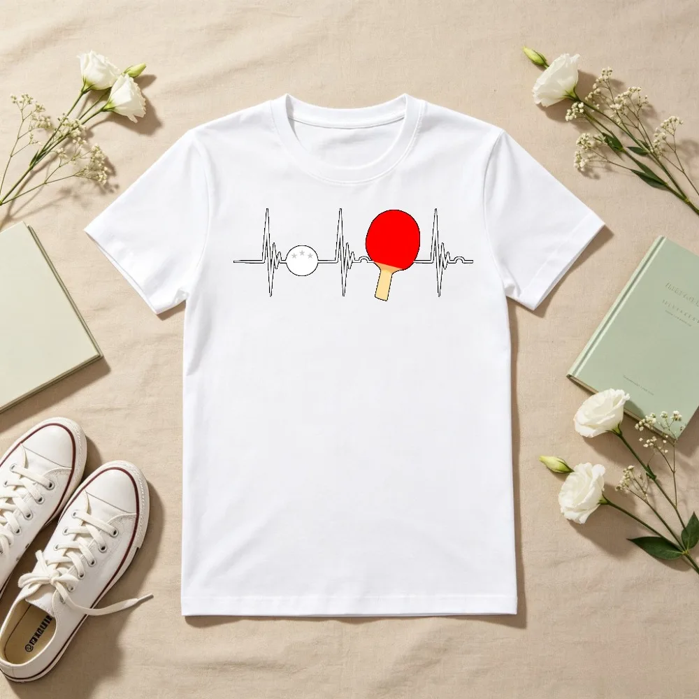 Ping Pong Table Tennis Paddle Heartbeat Graphic Printed Gift for Sports T-Shirt Short Sleeve O-neck Summer Casual Fashion Tees