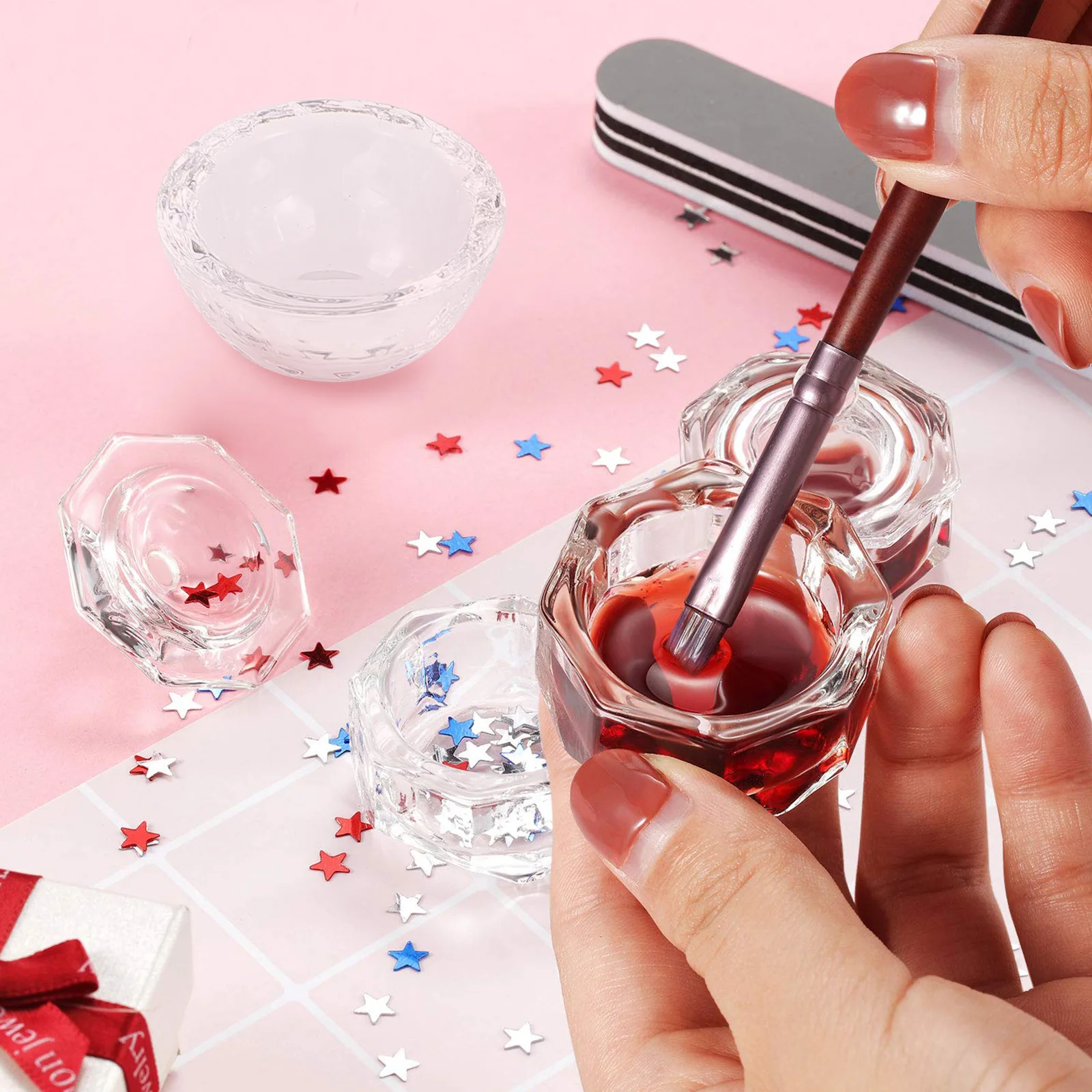 6 قطع من أكواب فن الأظافر الكريستالية، حاويات صغيرة زجاجية ممتازة لخلط مسحوق الأكريليك السائل، أدوات مانيكير، مستلزمات الأظافر