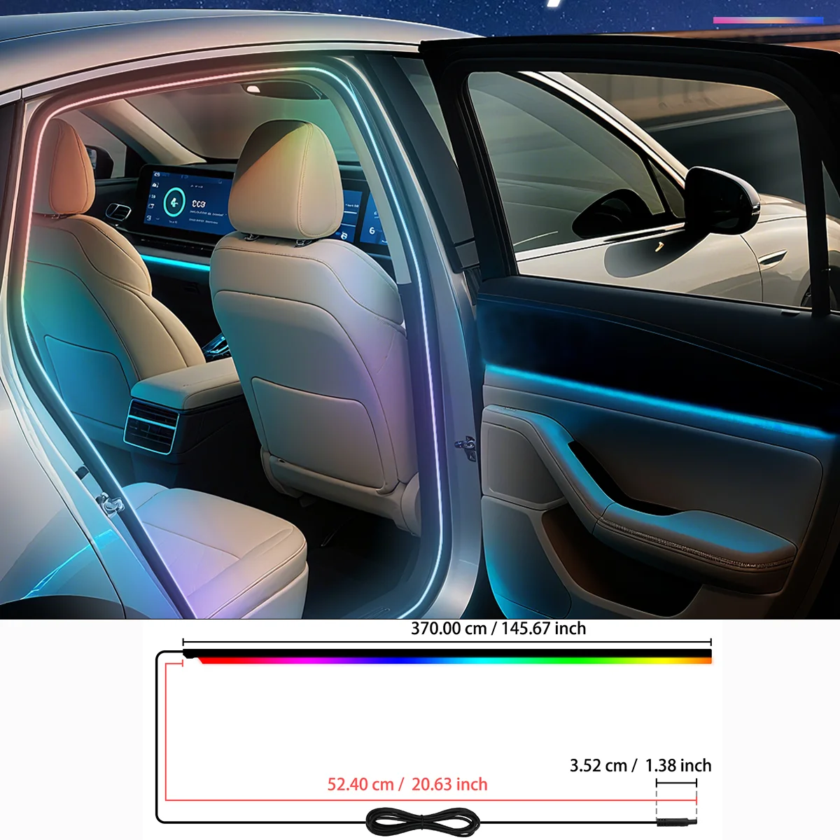 

1Set Car Door Sill Light Strip APP Remote Control Full Color Atmosphere Lamp Decorative Lamp Compatible With Most Vehicle Models
