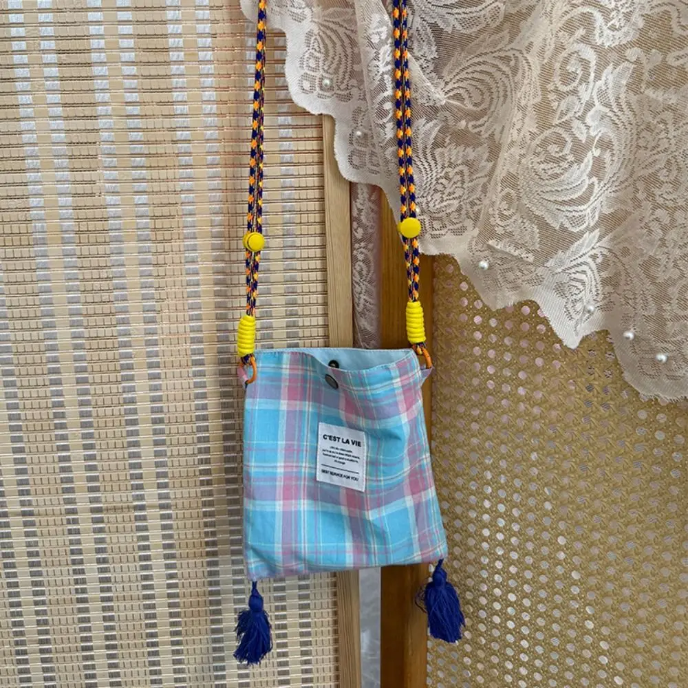 

Vintage Cloth Ethnic Style Crossbody Bag Printed Retro Plaid Canvas Bag Geometric Handbag Bohemian Messenger Bag Women