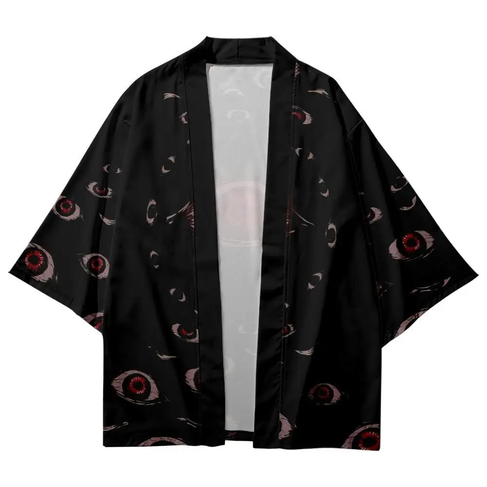 

Women Men Streetwear Beach Cardigan Eye Print Traditional Kimono Fashion Cosplay Haori Shirts Top