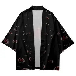 Women Men Streetwear Beach Cardigan Eye Print Traditional Kimono Fashion Cosplay Haori Shirts Top