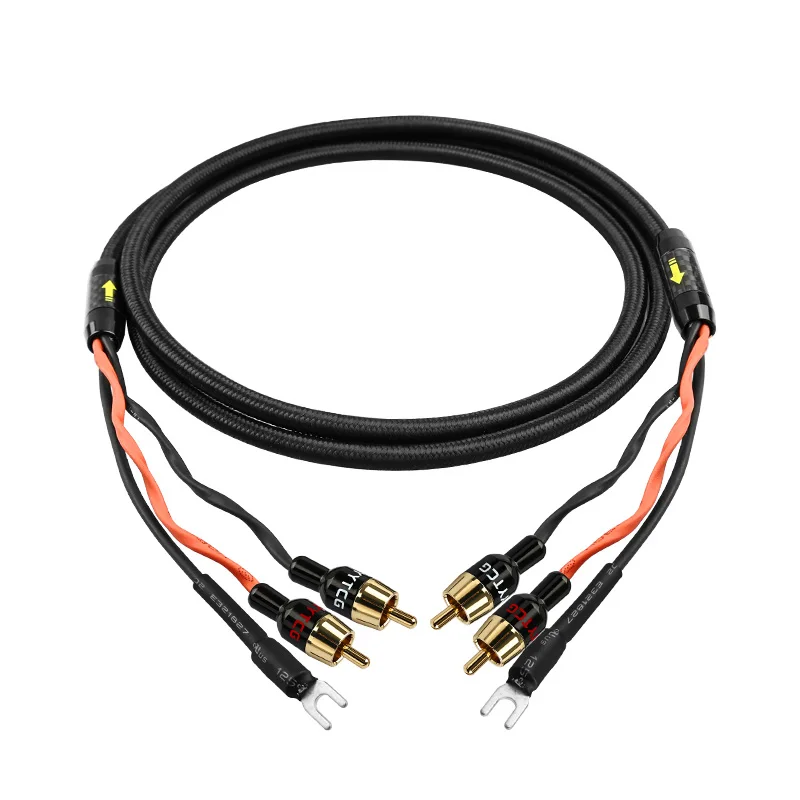 YYTCG Audio 2RCA Cable with Ground Wire Black tape player LP Vinyl Record Player Amplifier Chassis Gold Plated plug