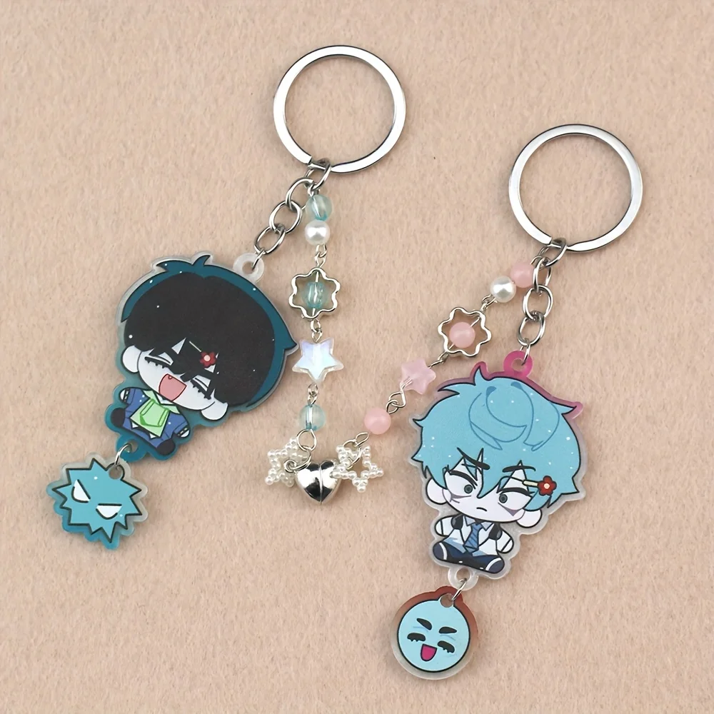 [2D Flat] Two Adorable Alien-Themed Keychains, Perfect for Valentine'S Day, Featuring Acrylic Glitter And Cartoon Designs for Couples.
