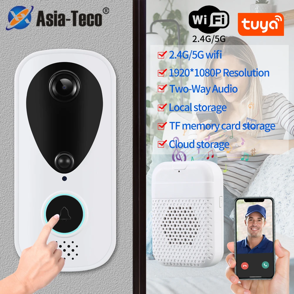 Tuya wifi 2.4G&5G Security IP DoorBell With CCTV Camera Android Smart Doorphone Alexa Acess Control Wireless WiFi Video Doorbell