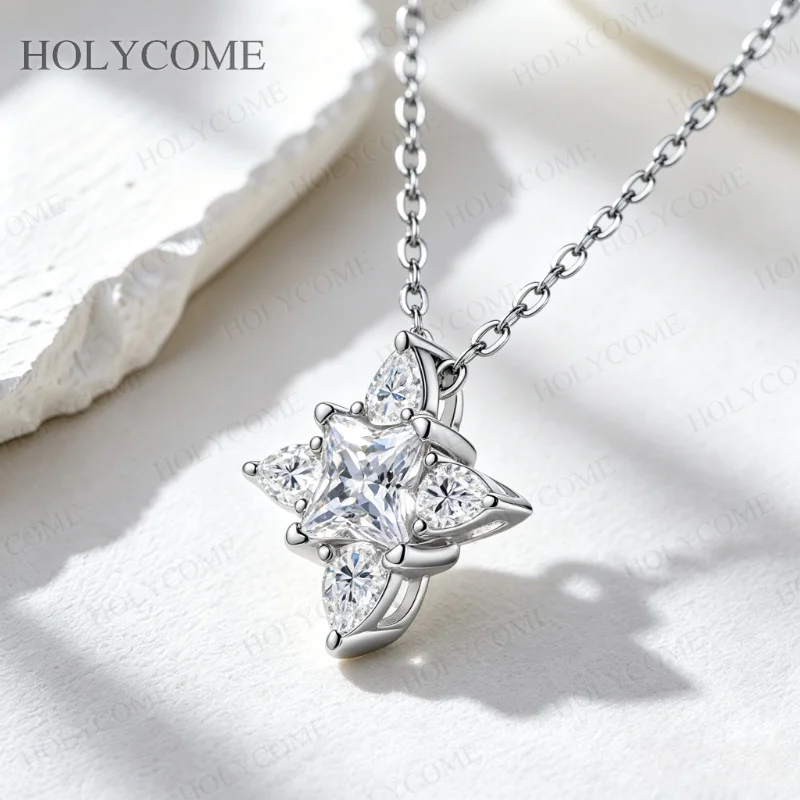 Moissanit-Halskette mit Anhänger für Damen, Farbe D, VVS1, für Hochzeit und Verlobung, 925er Sterlingsilber, edler Schmuck, Geschenk – Detail 8