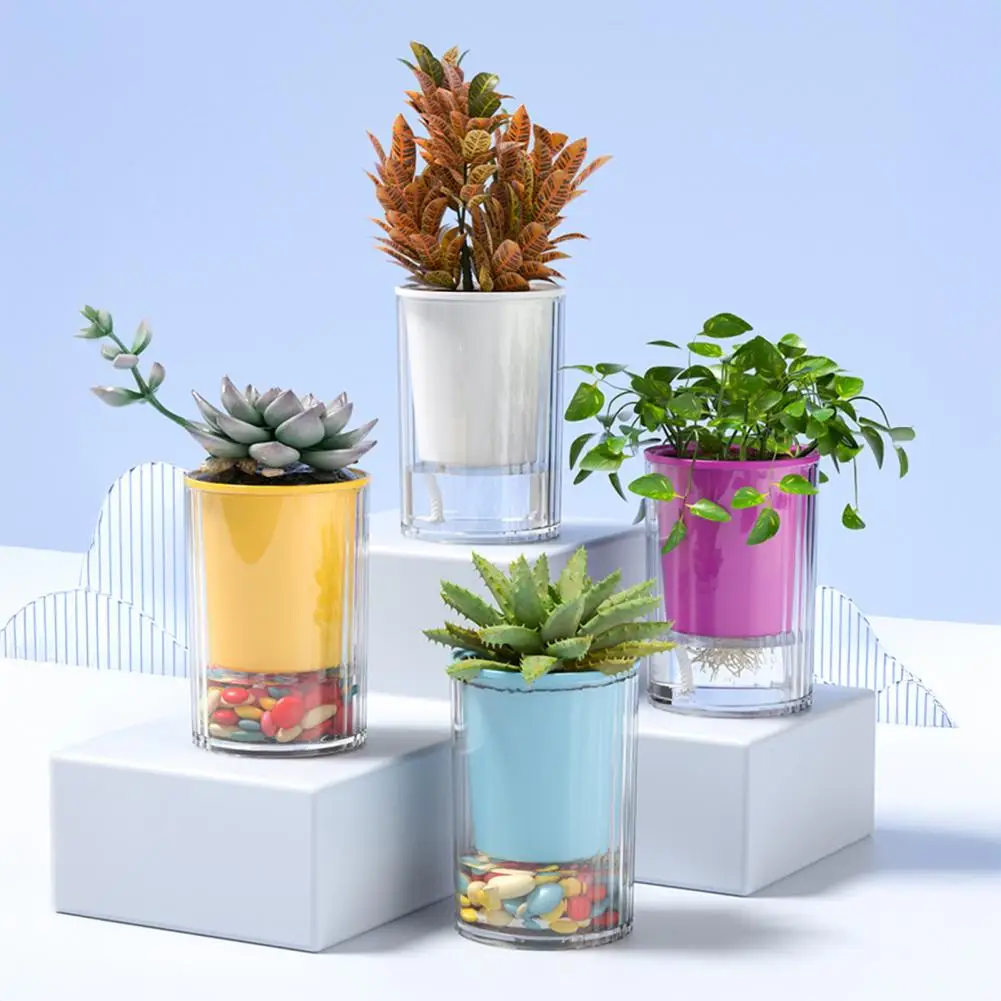 Lazy Flowerpot Self-watering Flowerpot Self Watering Planter Pot with Drainage Hole Indoor Outdoor Hydroponic Flower Container