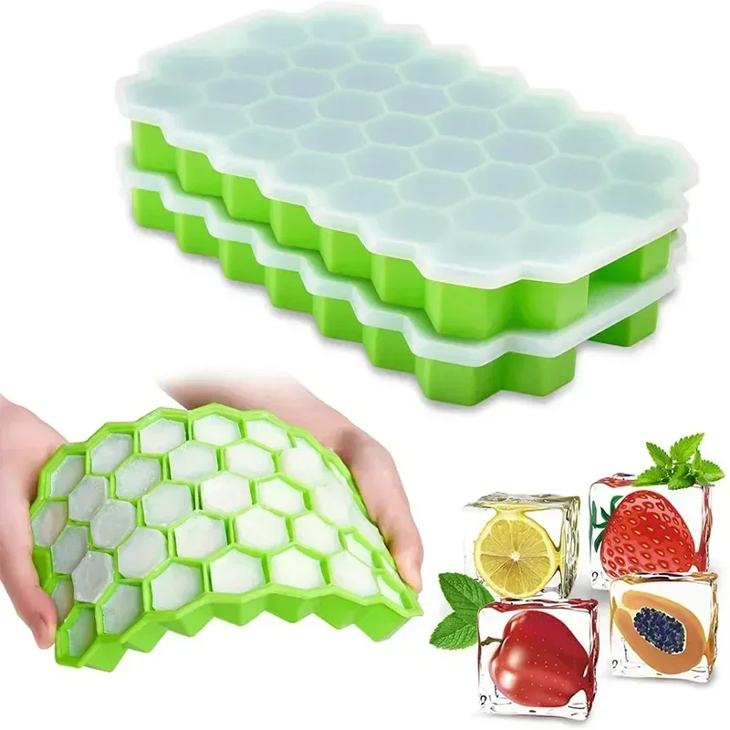 37Cavity Ice Cube Mold Reusable Silicone Ice Cube Mold Free Ice Cream Maker with Lids Popsicle Mold Ice Cube Trays Random