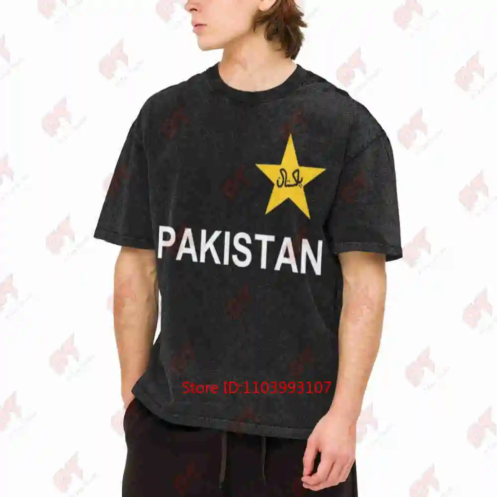 Pakistan Cricket Jersey Yellow Star Vintage Washed Tee Pure Cotton T-Shirt