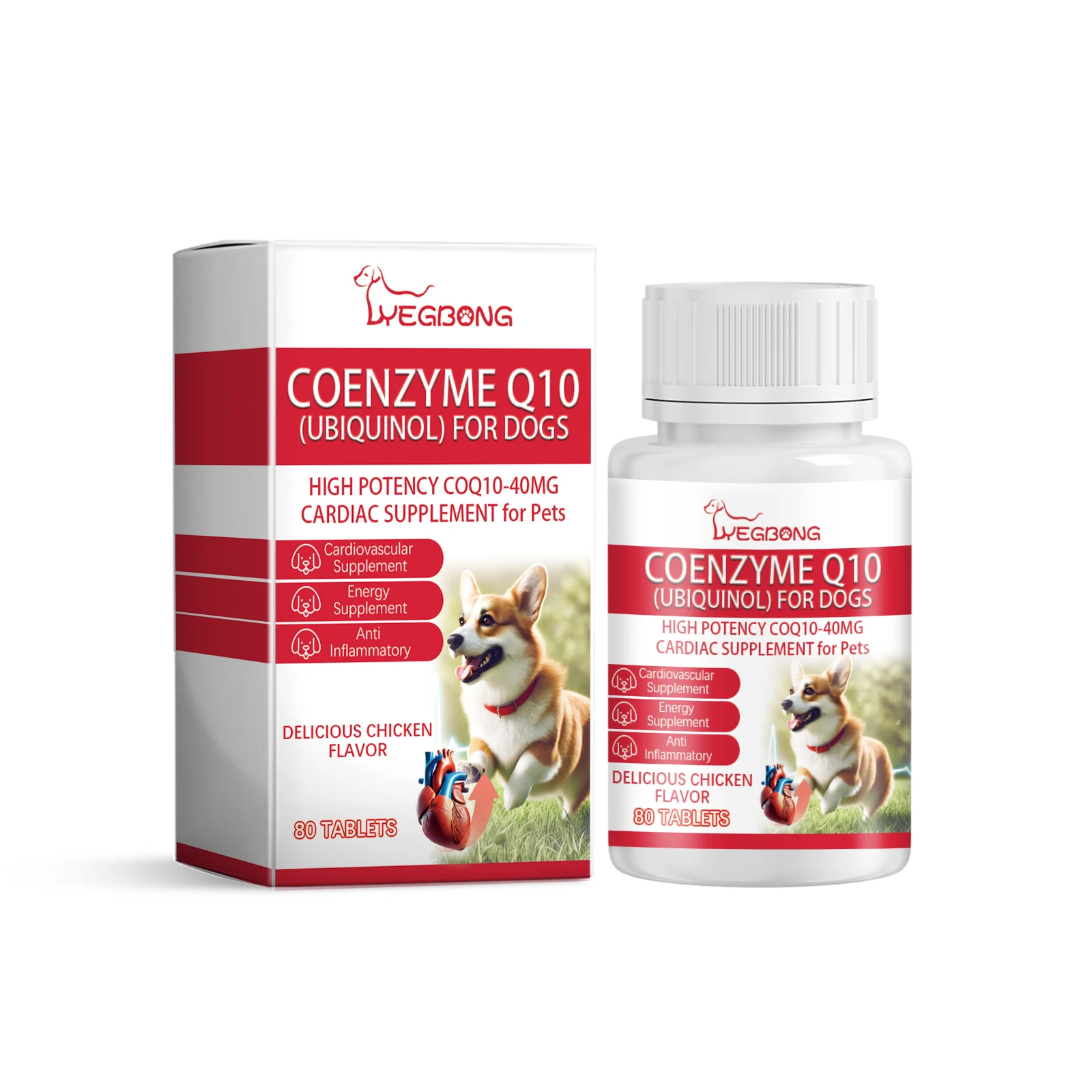 Dog Coenzyme Q10 Tablets, Pet Cardiac Nutritional Supplement, Support Heart Health & Boost Dog Vitality