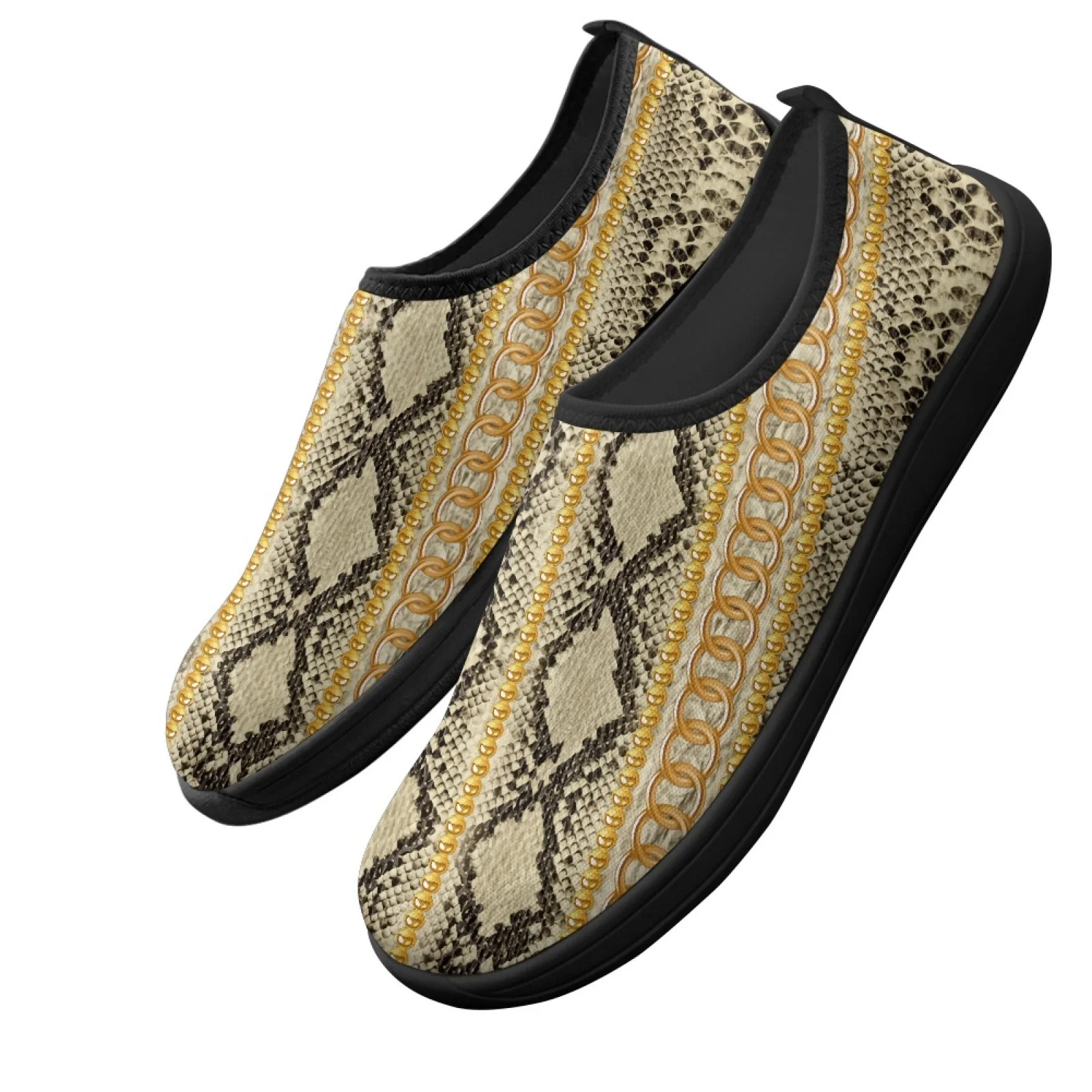PENSTROLL Snake Skin Gold Walking Flats Polyester & EVA Athletic Running Shoes Breathable Casual Shoes for Men