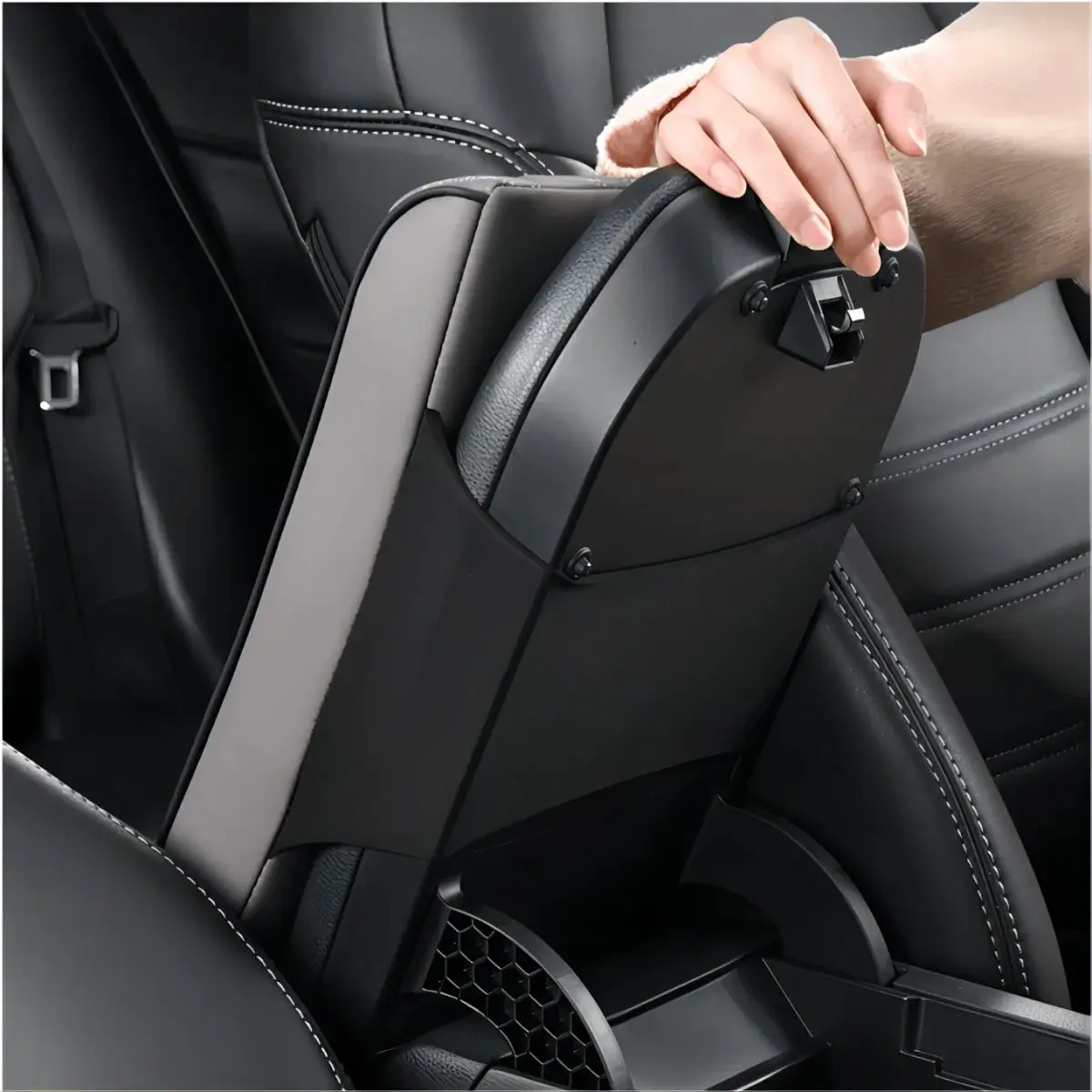 Wave Embroider PU Leather Car Armrest Mat Center Console Arm Rest Protection Cushion Auto Armrests Storage Box Cover Pad image 3