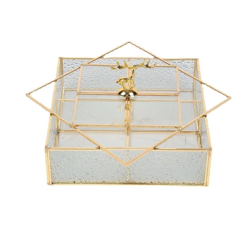 

Creative Square Glass Storage Box Vintage Transparent Jewelry Storage Box Metal Elk Display Tray Living Room Interior Decoration