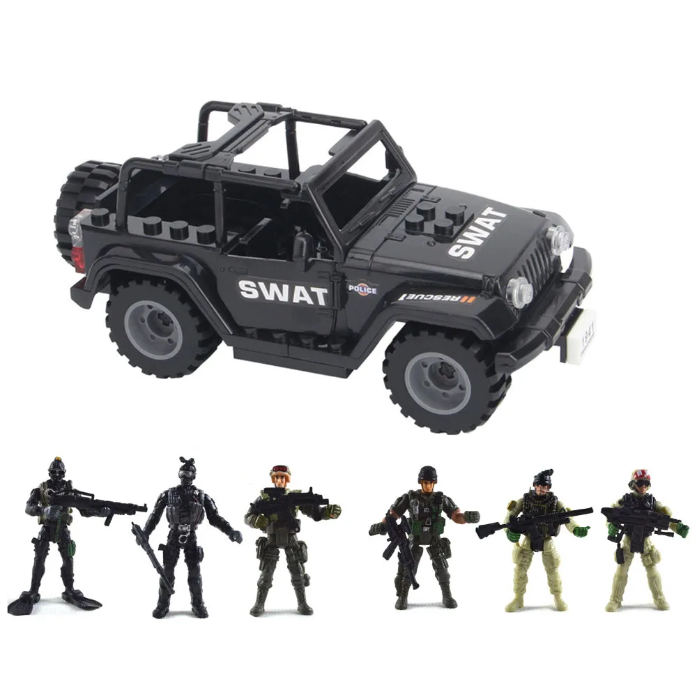 Jeep Building Blocks Assembly Model, Action Figure, Construtor do Exército, Modelo Militar, Construção de Armas, SWAT Team Presentes, 1 Conjunto