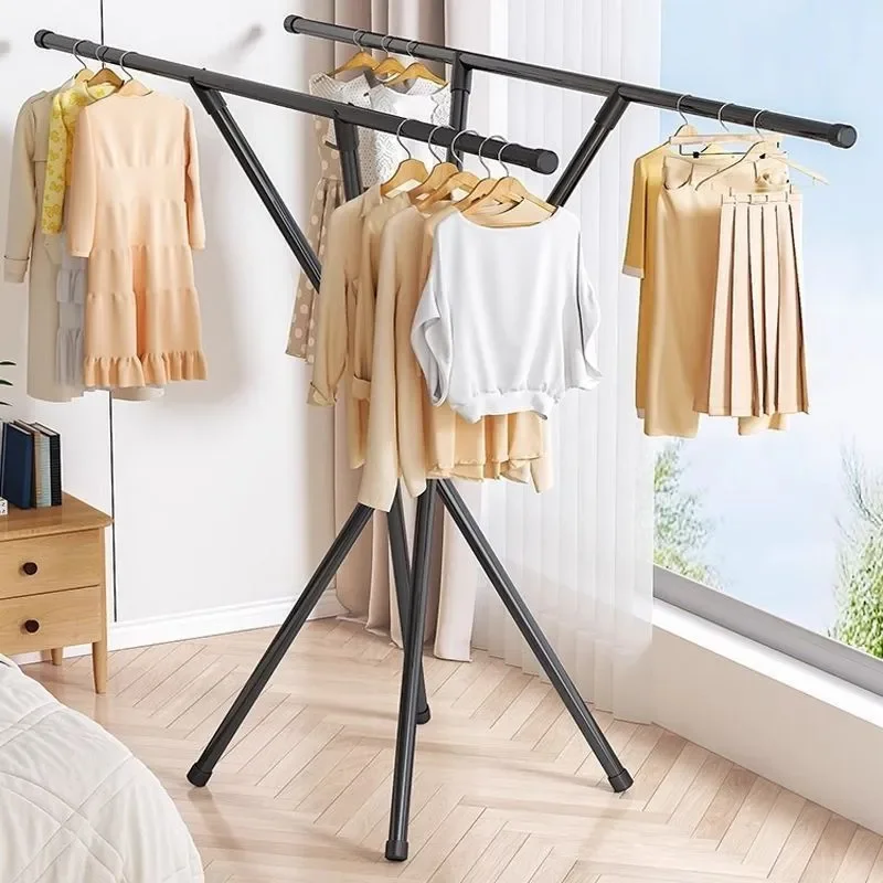 For Folding Clothes Drying Rack Floor to Ceiling Foldable Indoor Bedroom Balcony Household Hanging Rod Student Dormitory