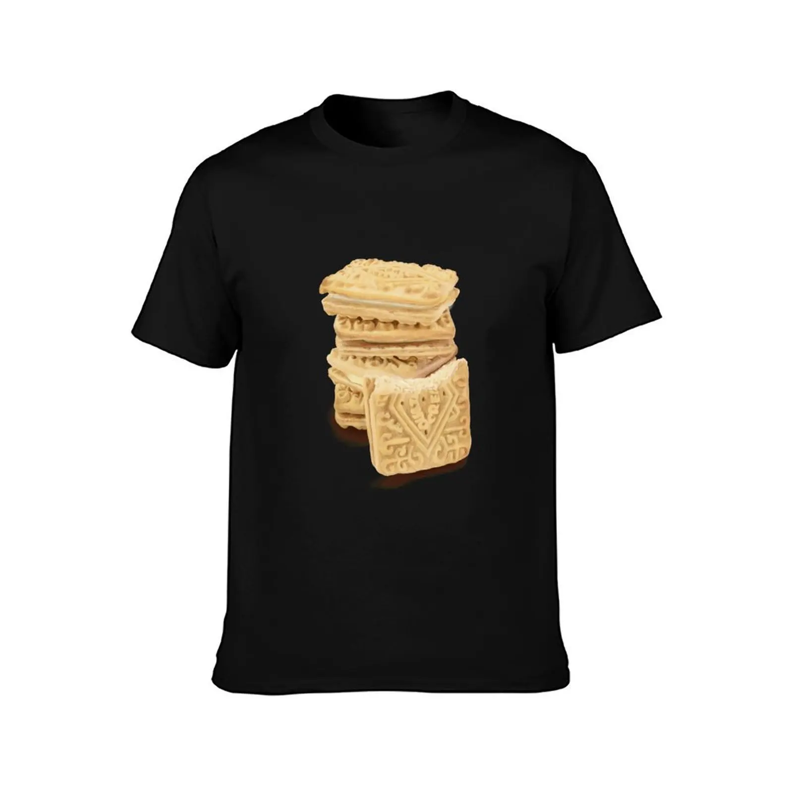 Custard Cream Stack T-Shirt, Funny Graphic Print Tee, Unisex Cotton Casual Short Sleeve Top