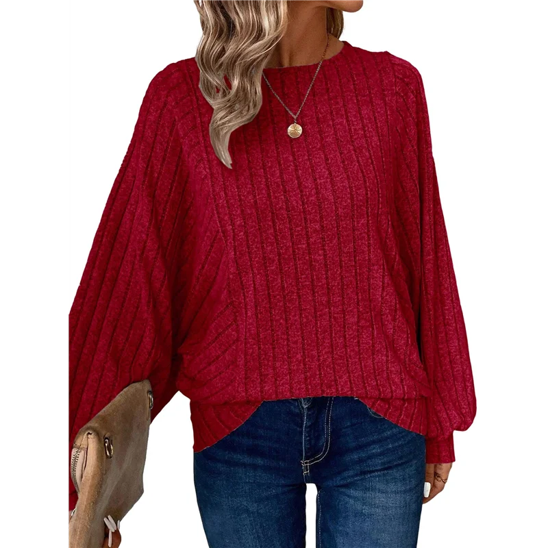 Women Tunic Plus Size Long Sleeve Tops Loose Fit Dressy Crew Neck Pullover Basic Sweaters