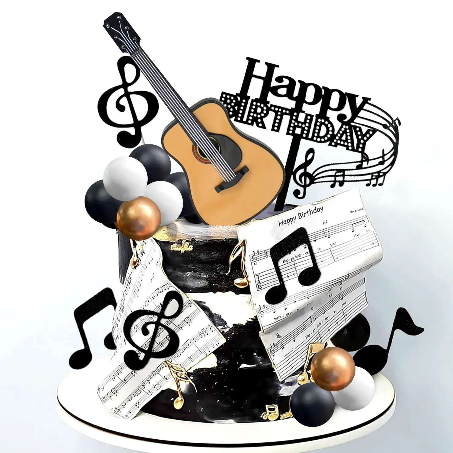 Gitarren-Kuchenaufsätze Rock-Musik-Kuchenaufsatz Noten-Kugeln Kuchendekorationen für Musiker-Geburtstagsparty Rock-Themenparty – Detail 9