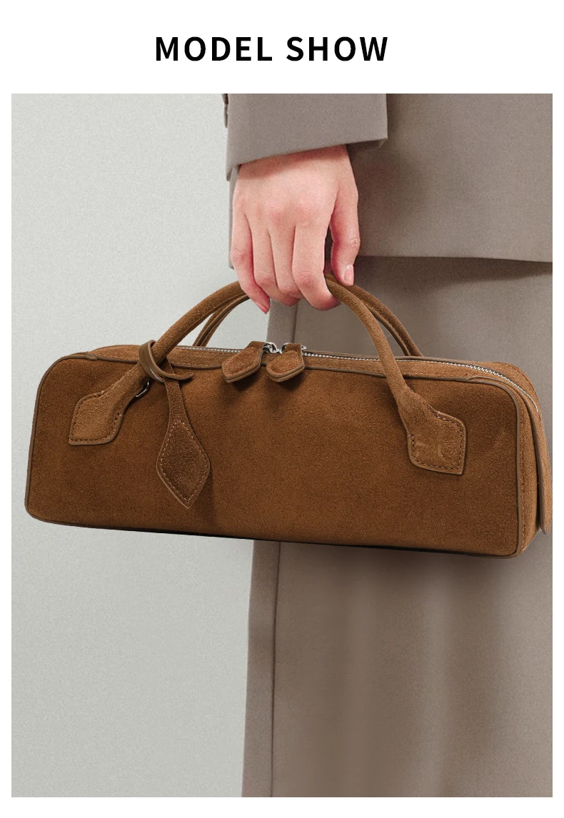 Aidanni Vintage Wildleder-Handtasche mit großem Fassungsvermögen, Neuheit 2026, Matte Rindsleder-Damentasche, Stilvolle Wurstform – Detail 1