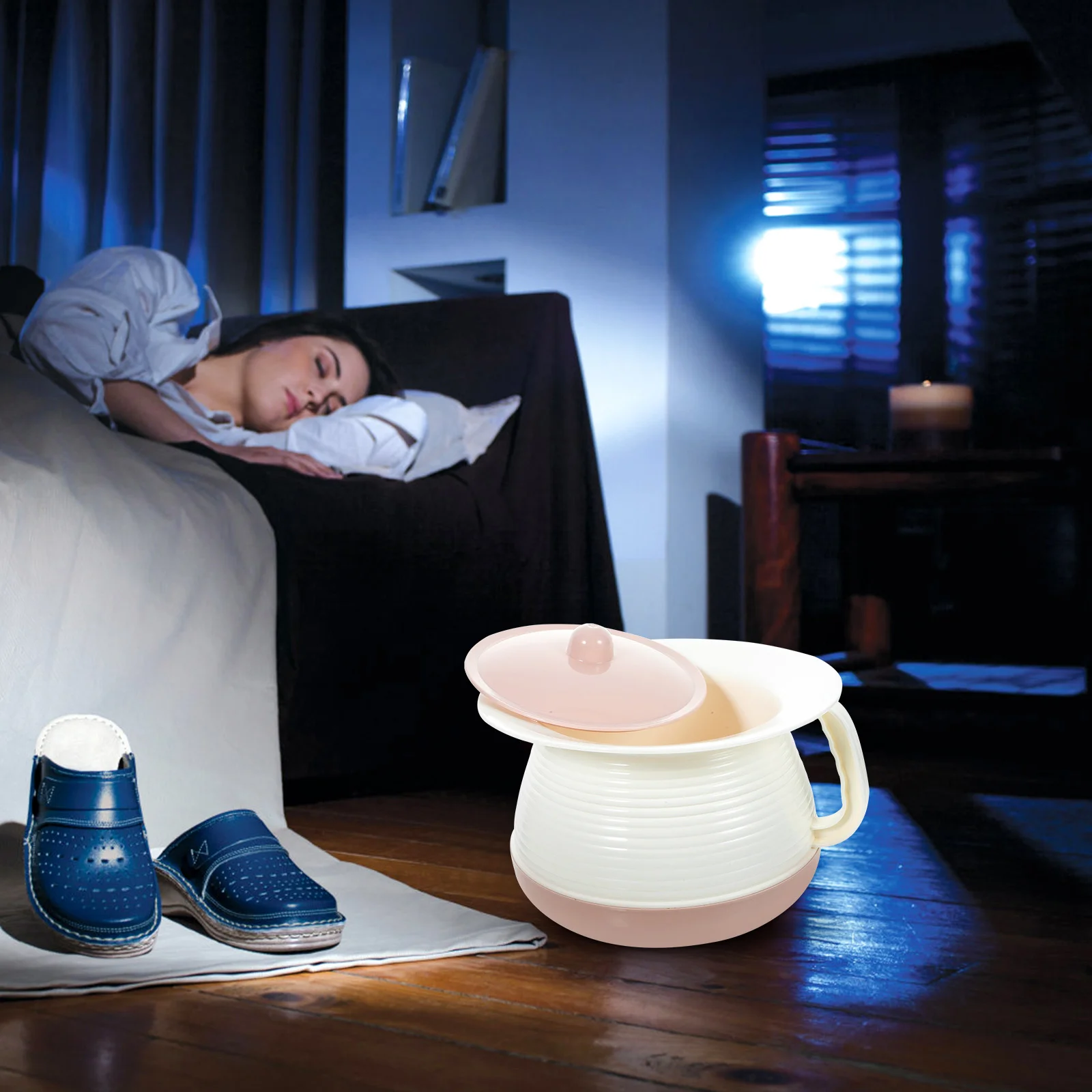 وعاء بول منزلي محمول للأطفال والكبار، مرحاض غرفة مقاوم للغبار مع غطاء مبصق ليلي لكبار السن