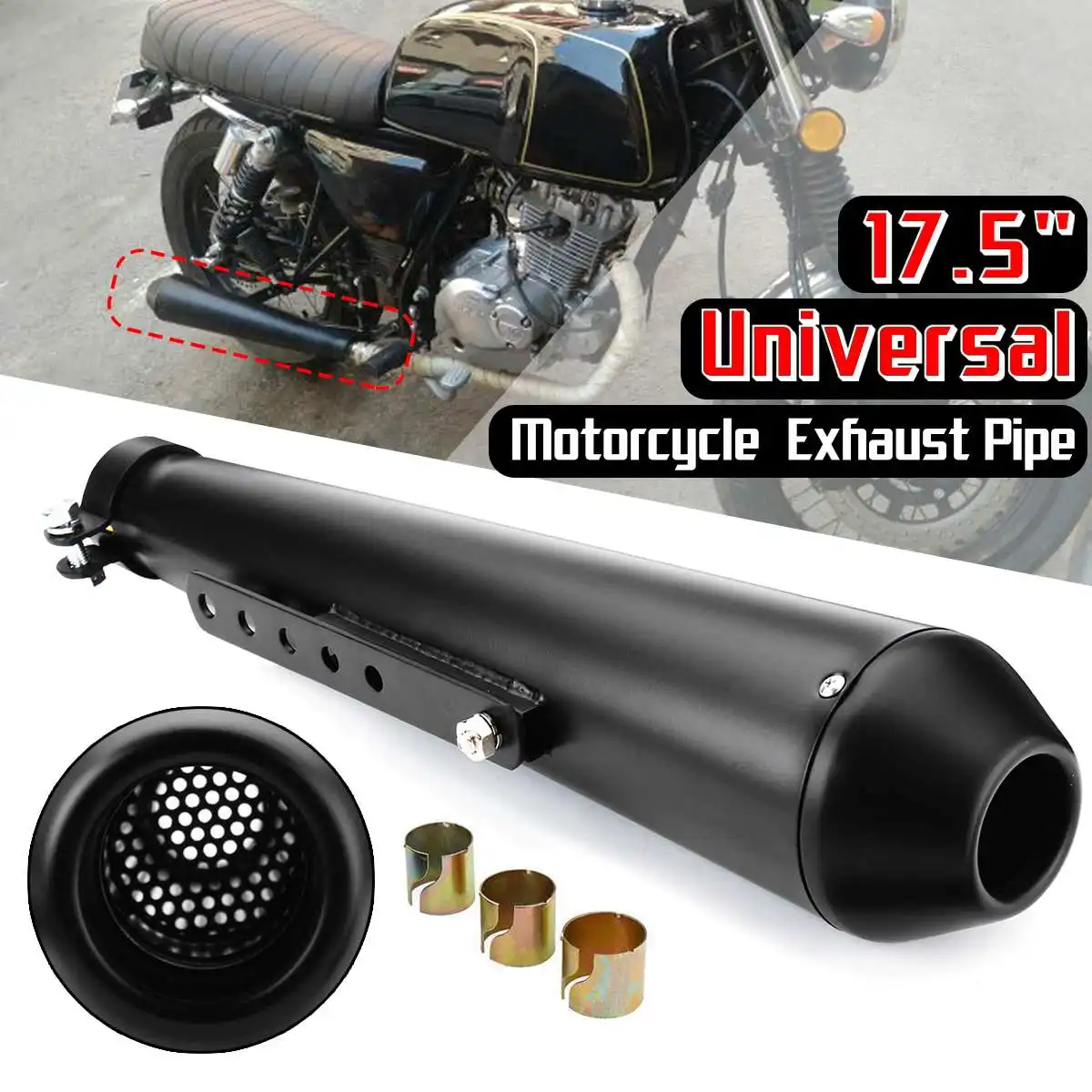 17.5inch Motorcycle Exhaust Muffler Retro Vintage Classic Electroplating Escap Moto for Cafe Racer Bobber Chopper Custom