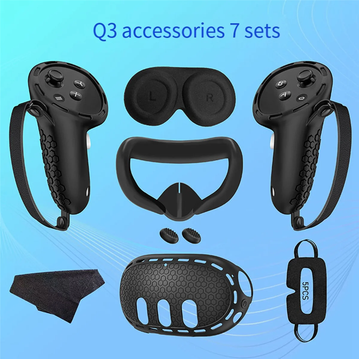 For Meta Quest 3 Silicone Case+Handle Case+Face Cover+Blackout Mask Full Kit Anti-Leakage Nose Pad VR Silicone Case A