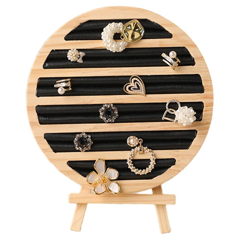 

CGS-Display Plate Wood Round Shape Jewelry Tray Ring Earrings Bracelet Jewellery Storage Stand Counter Props Black