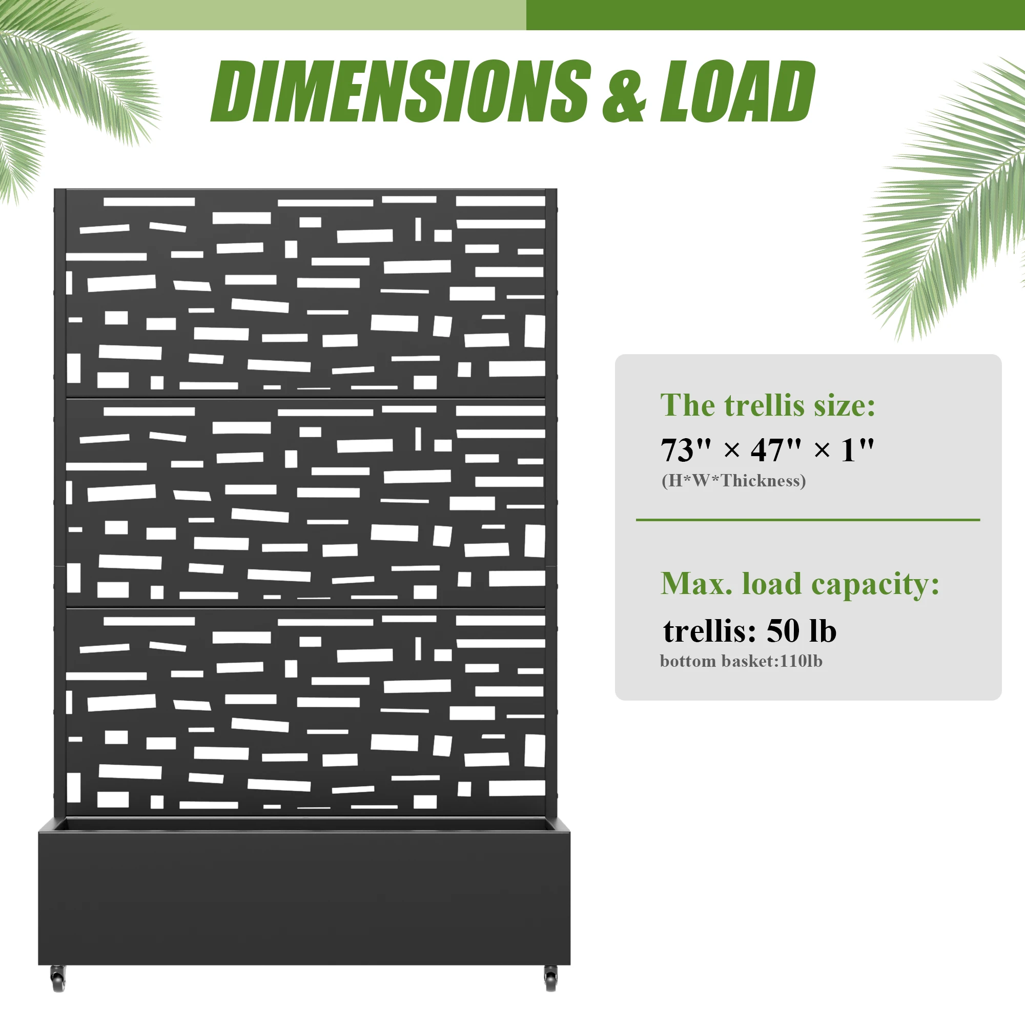 6 ft. H x 4 ft. W Metal Planter Box privacy screen Garden Bed with Trellis and Wheels - Black view 8