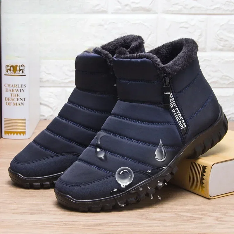 Men's Snow Boots Warm Cold Proof Zip Up Ankle Male Winter Shoes Booties Thick Plush Fleece Fur Luxury Original Deals Fashion