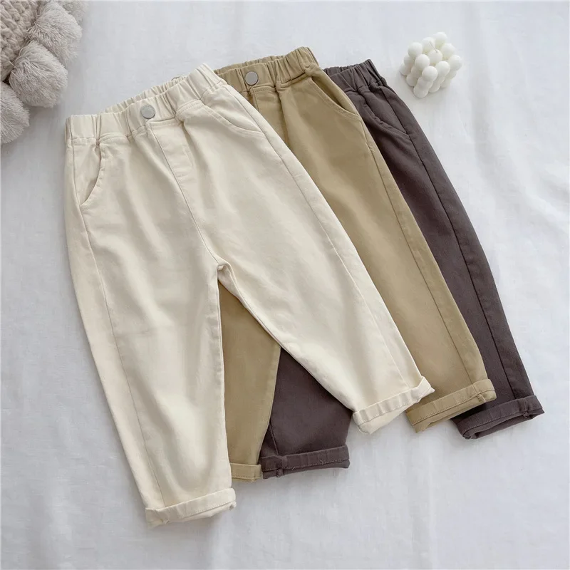 Boys Cargo Pants Mid-Rise Button Casual Outdoor Comfortable Breathable Spring Fall Fashion Toddler 1-8 Years Boys Pants